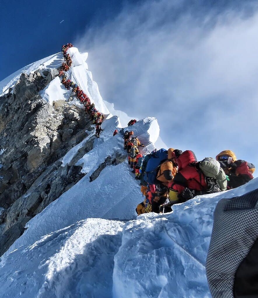 Mt Everest hikers pictured lining up on the trail to the summit. Source: AFP