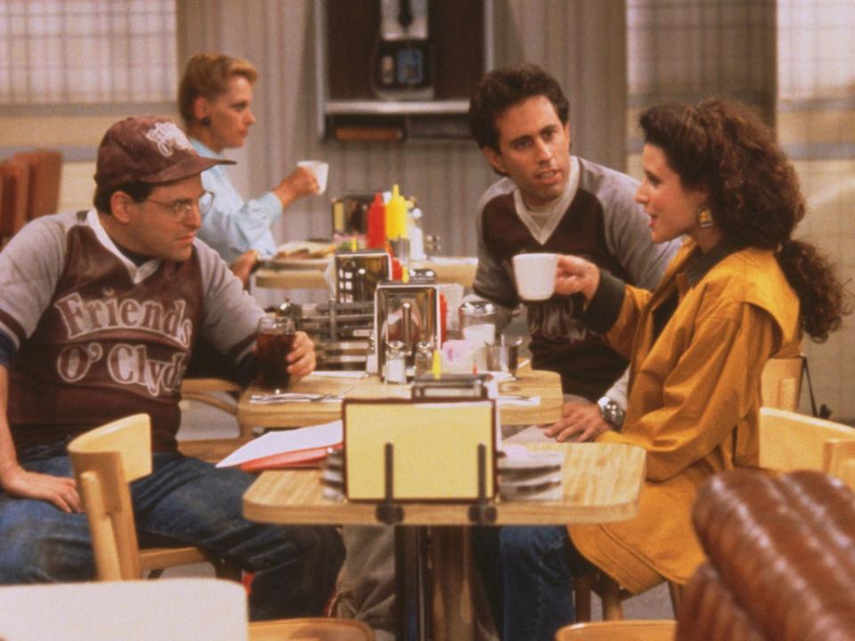 Shooting the breeze: George (Jason Alexander), Jerry (Jerry Seinfeld) and Elaine (Julia Louis-Dreyfus) in one of the show’s many deli-set scenes (NBC)