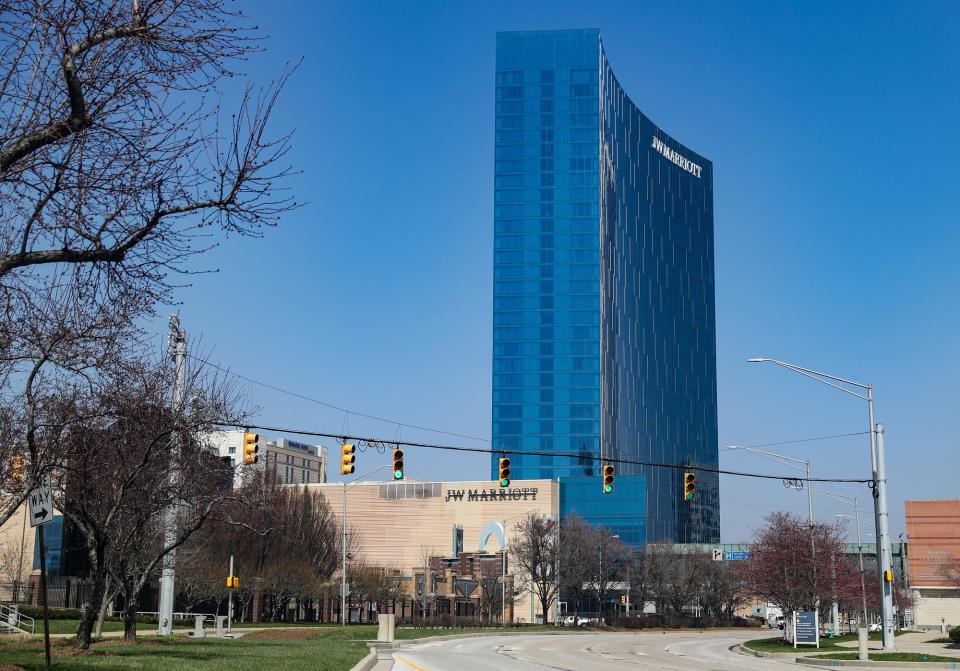 The JW Marriott hotel is seen in downtown Indianapolis on Wednesday, March 25, 2020. 