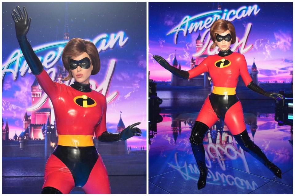 Katy Perry wears skintight Elastigirl costume while celebrating Disney ...