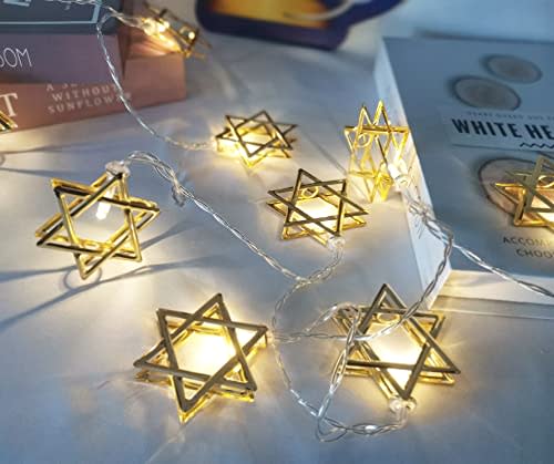 10ft Chanukah Star Decorative String Lights, 20 LED Warm White Hexagram Shape Light, Hanukkah Decorations for Home, for Jews Judaism Bedroom Window Wall Fence Party Decor (Gold) (Gold)