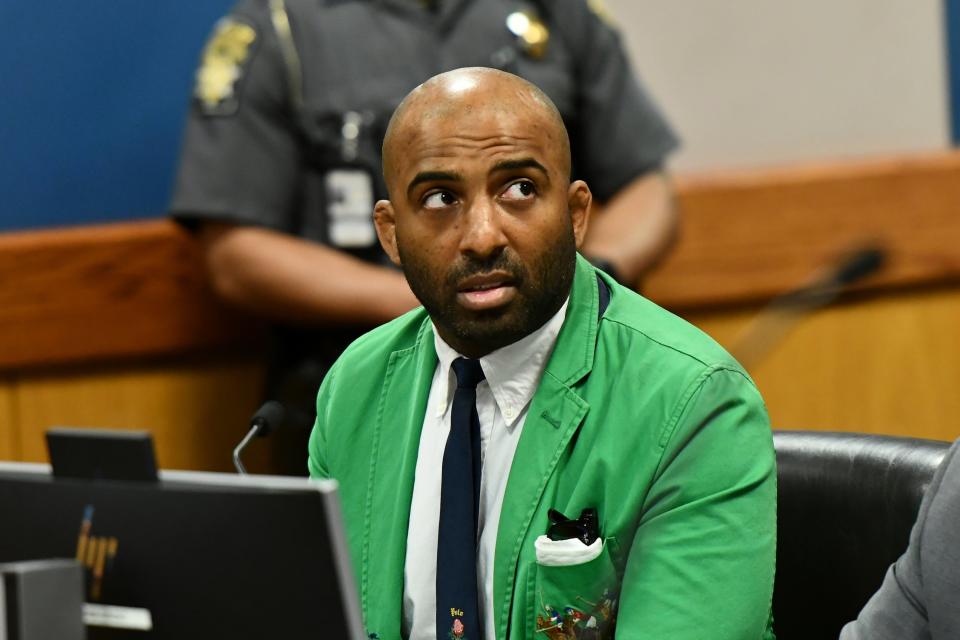 Defendant Harrison Floyd, a leader in the organization Black Voices for Trump, appears during a hearing related to the Georgia election indictments (AP)