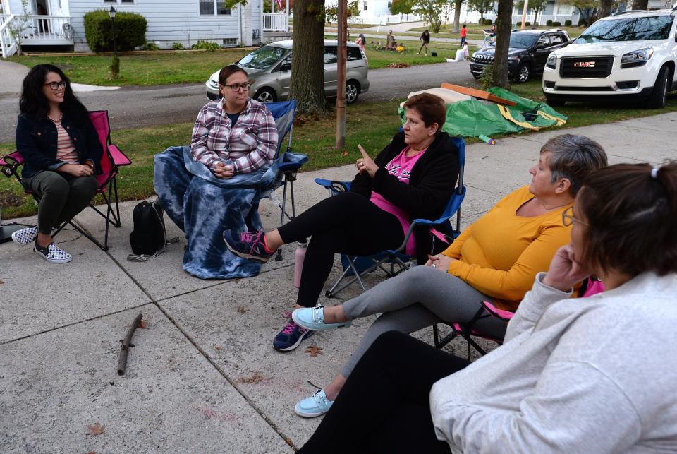 This Oct. 8, 2020, file photo shows an early meeting of Erie City Moms. From left, founder Amanda Burlingham of Erie, Jenna Schreiner of Erie, Diane Kuvshinikov of North East, Dorine Biggie of Millcreek Township and Jen Holsopple of Girard.