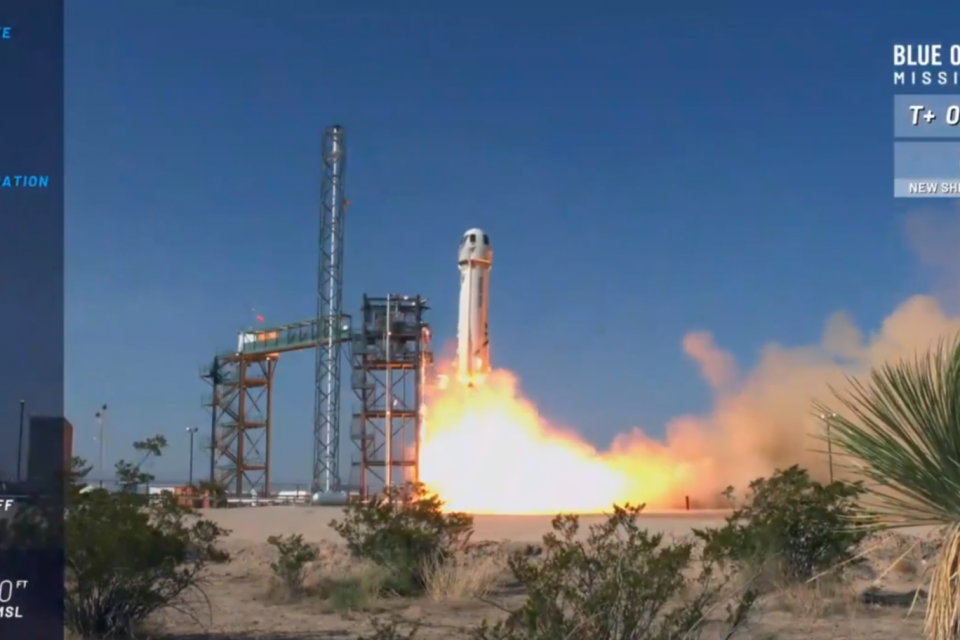 The Blue Origin rocket capsule is launched