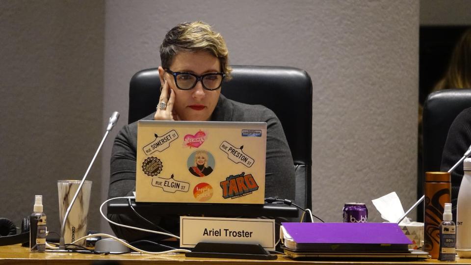 Somerset ward Coun. Ariel Troster watches an online delegation on Nov. 3, 2023. 