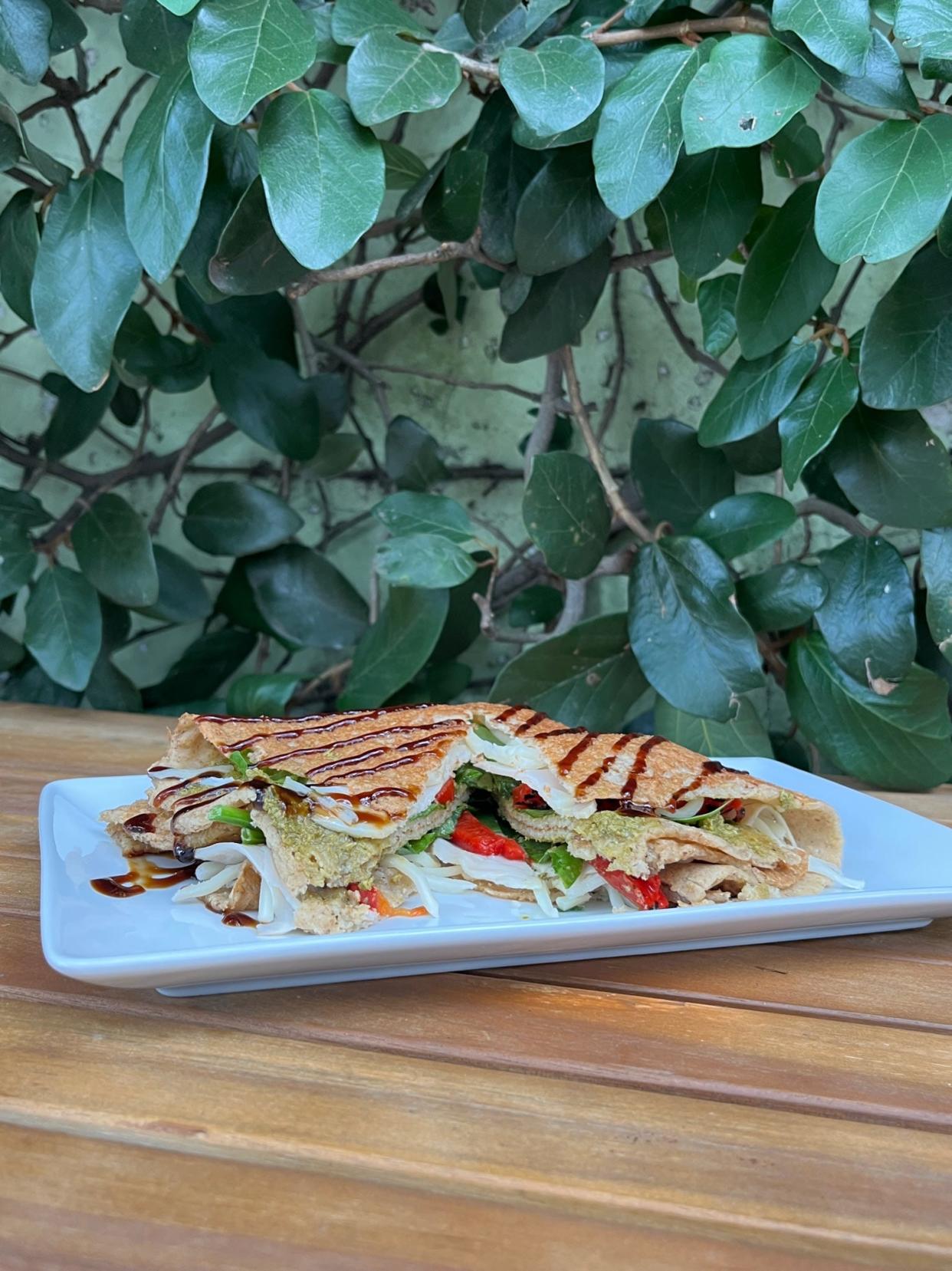 Superbloom's Turkey Pesto with Moz and Red Pepper crepe