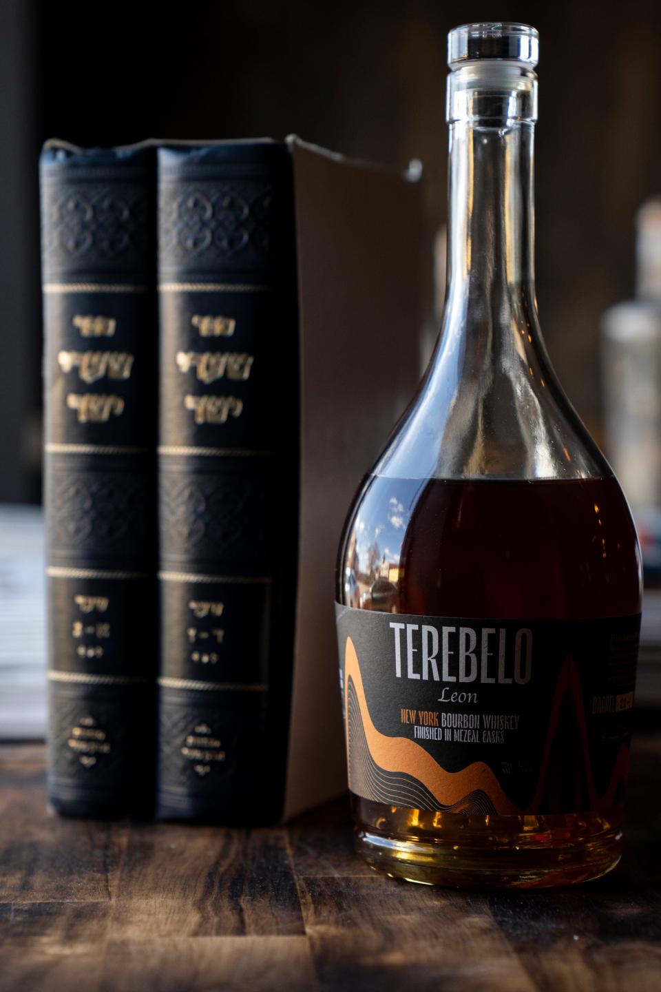 Mar 21, 2024; Passaic, N.J., United States; A bottle of Terebelo Leon bourbon whiskey is shown at ExquisiteSip Distillery. The distillery currently offers classes from spirit making to barrel building.