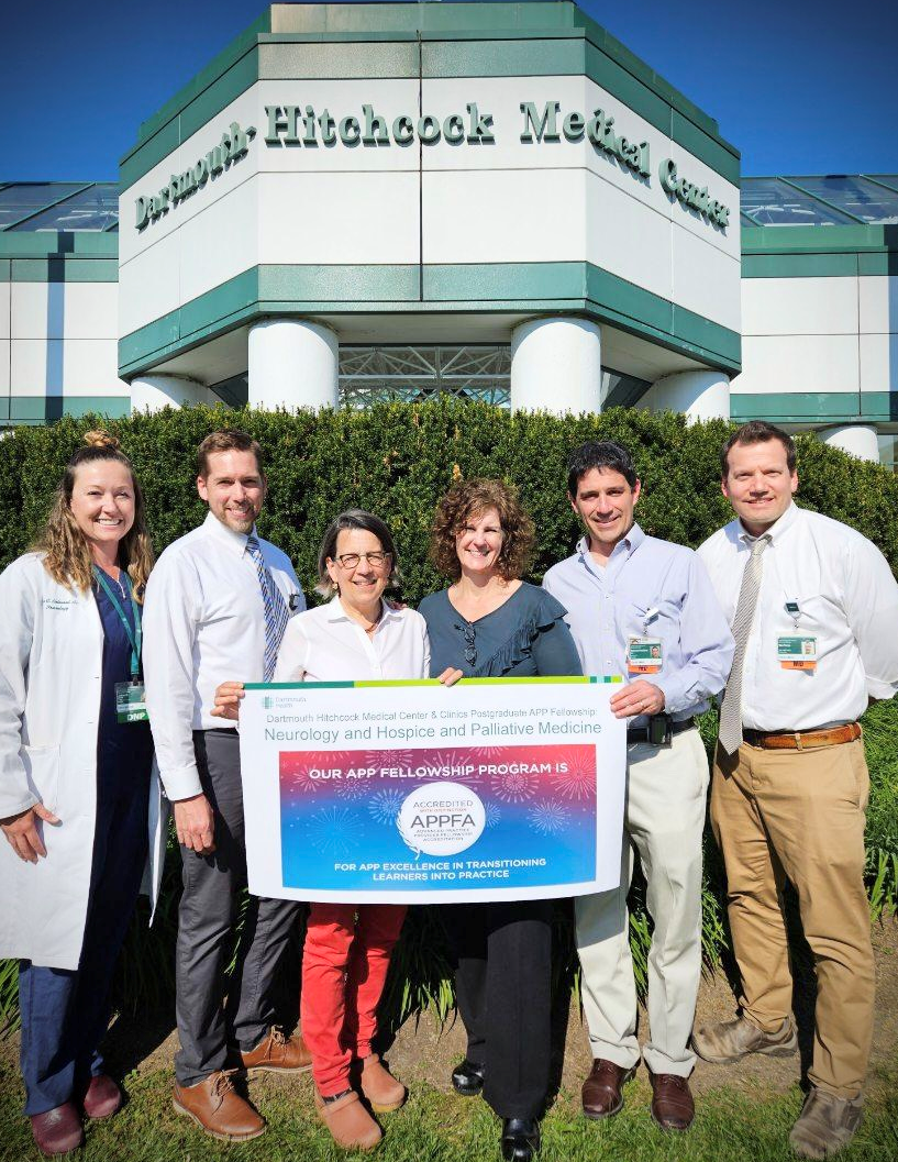 From left to right are Jillian C. Belmont, DNP, MSN, APRN, AGACNP; Jason A. Johns, MPAS, PA-C; Cheryl A. Elinsky, MS, PA-C; Lisa A. Stephens, MSN, APRN, ACHPN; Nathaniel M. Robbins, MD; and Maxwell T. Vergo, MD.