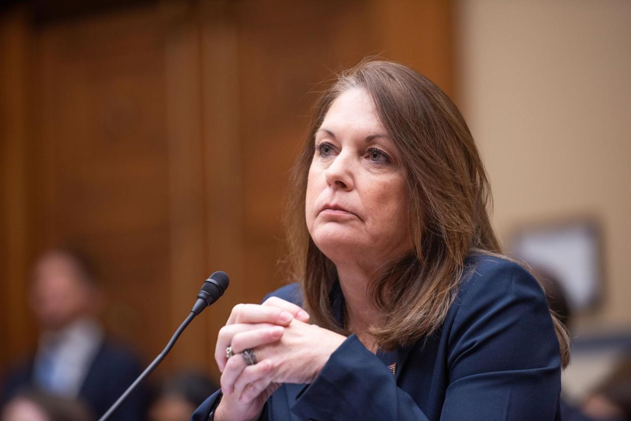 <span>Kimberly Cheatle testifies during a House hearing in Washington DC on Monday.</span><span>Photograph: Patsy Lynch/Rex/Shutterstock</span>