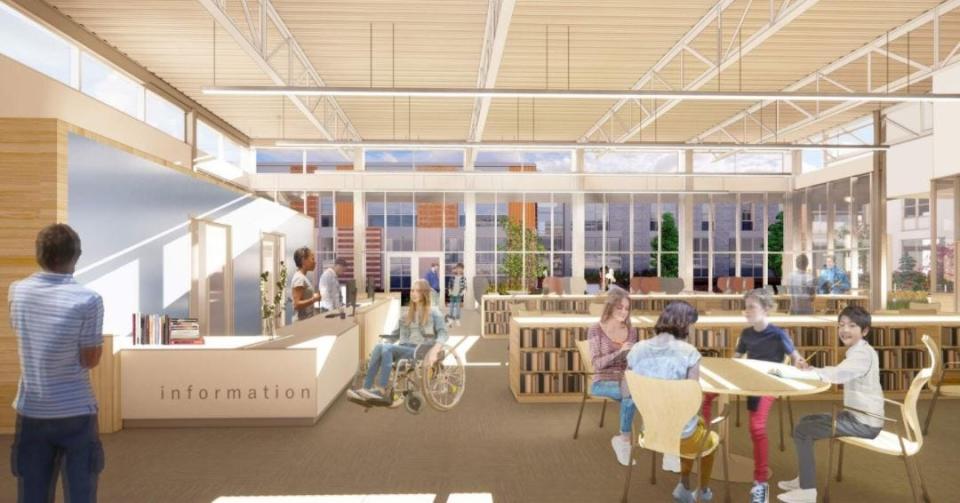 An interior space of the new South Middle School in Braintree as shown in an architect's drawing.