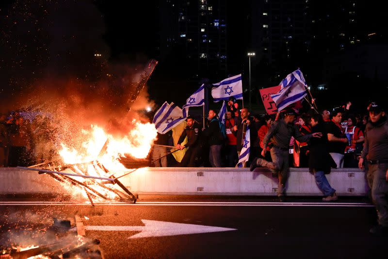 Protest against Israeli Prime Minister Netanyahu's government and call for the release of hostages kidnapped on October 7, in Tel Aviv