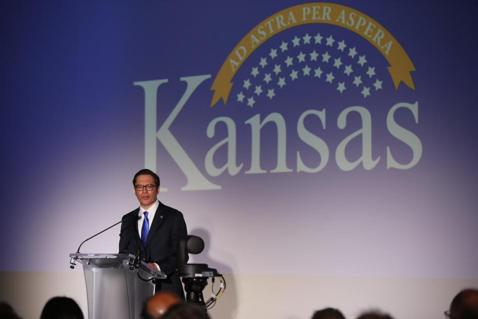 Commerce Secretary and Lt. Gov. David Toland speaks at the announcement of the largest economic development deal in Kansas history.