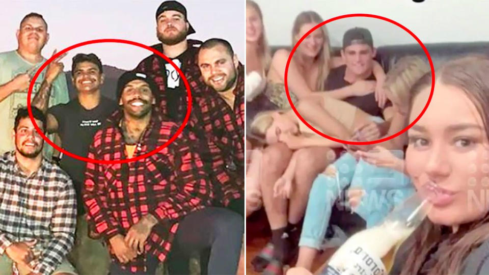Pictured here, two photos of the social distancing breaches that have rocked the NRL.