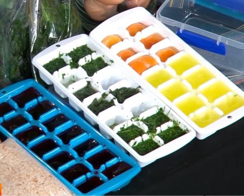 Freeze herbs, stocks and wine in ice cube trays