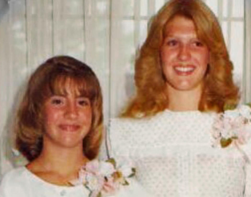Cindy, the accuser, at age 12, with her older sister.  (Courtesy of Cindy Clemishire)