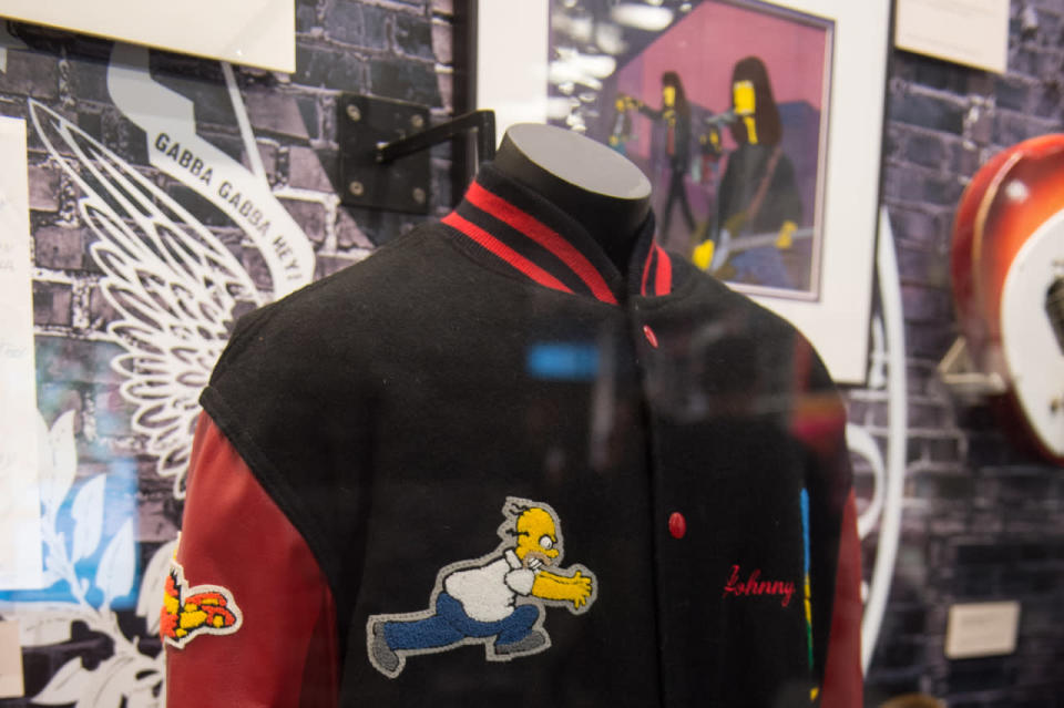 “This I love because it’s Johnny’s jacket from ‘The Simpsons.’ People have offered him all kinds of money for it, but he never would sell it. It’s a priceless piece. I had the Simpsons cell in my kitchen while Johnny was alive; it was probably one of the only Ramones things that we actually did have up, because Johnny didn’t want any Ramones stuff in the house, really. But we always had that up in our kitchen. So I took it off my wall to put it here.” (Photo: Emma McIntyre/WireImage)