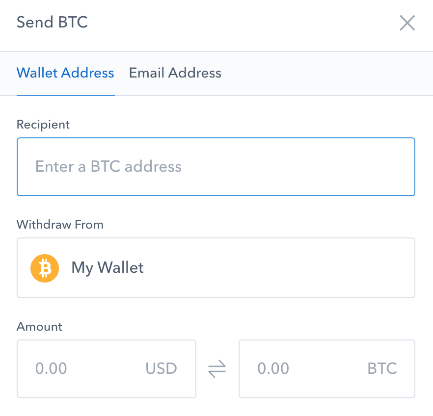 Coinbase screen when you want to send bitcoin.