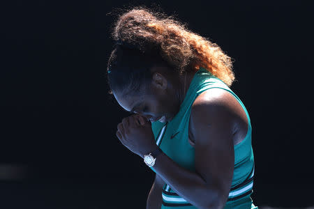 Tennis - Australian Open - Quarter-final - Melbourne Park, Melbourne, Australia, January 23, 2019. Serena Williams of the U.S. reacts during match against Czech Republic's Karolina Pliskova. REUTERS/Edgar Su