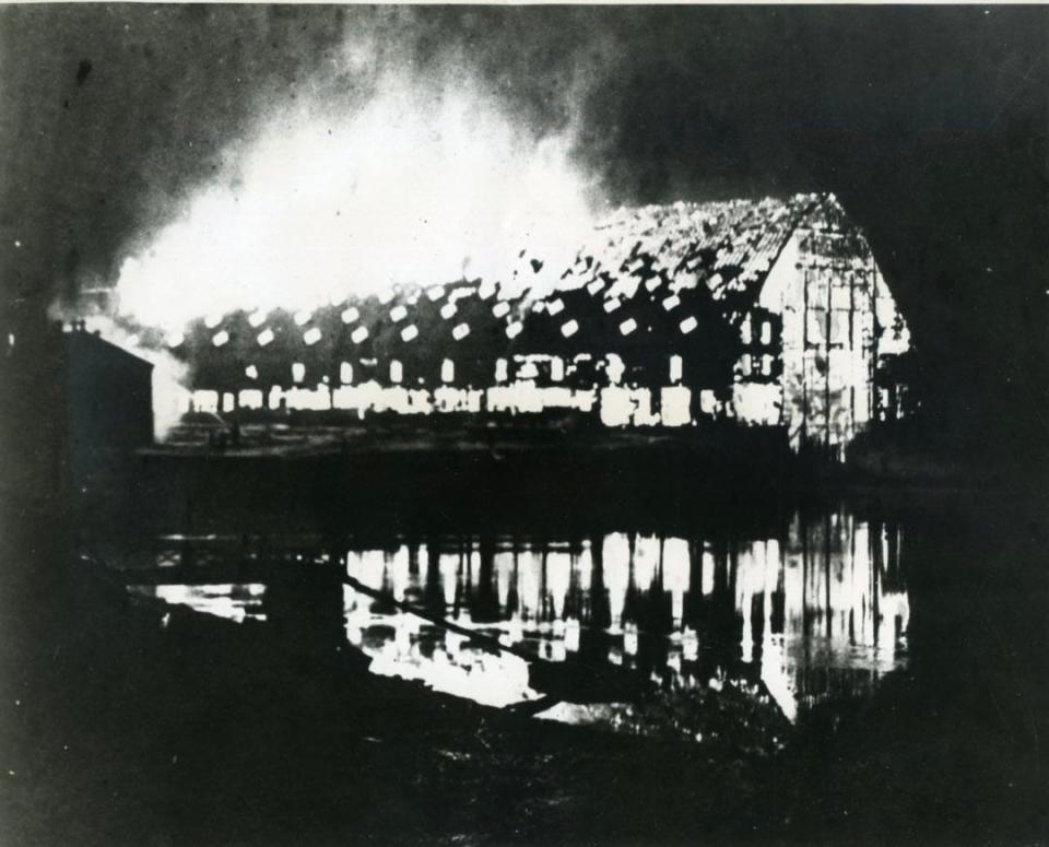 The Franklin Shiphouse was about a century old when it was destroyed by fire in March 1936 at Portsmouth Naval Shipyard.