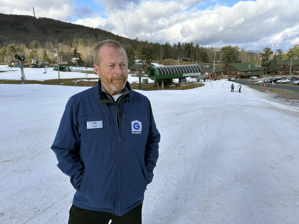 Tom Day, the general manager of Gunstock Mountain Resort, poses for a photo on Tuesday, Dec. 19, 2023, in in Gilford, N.H. For most Americans dreaming of a white Christmas, this year's prospects aren't good. Although parts of the Rockies and Midwest already have snow or could get a fresh dusting by Monday, other parts of the country that are normally coated in white this time of year are still sporting their drab late-fall look. (AP Photo/Nick Perry)