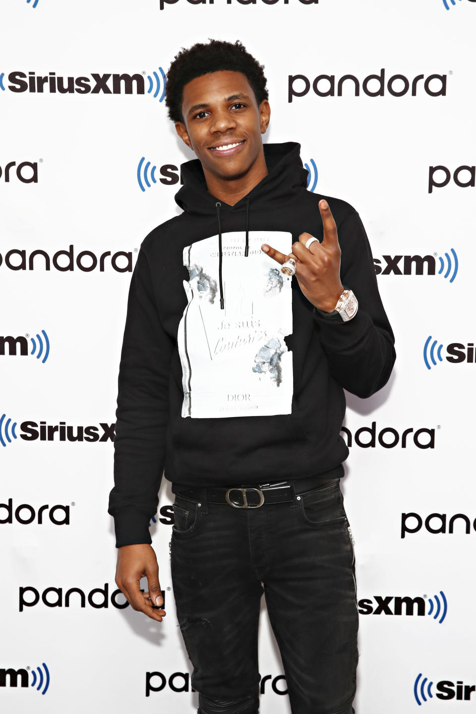 A Boogie Wit Da Hoodie at SiriusXM, wearing a Black hoodie.
