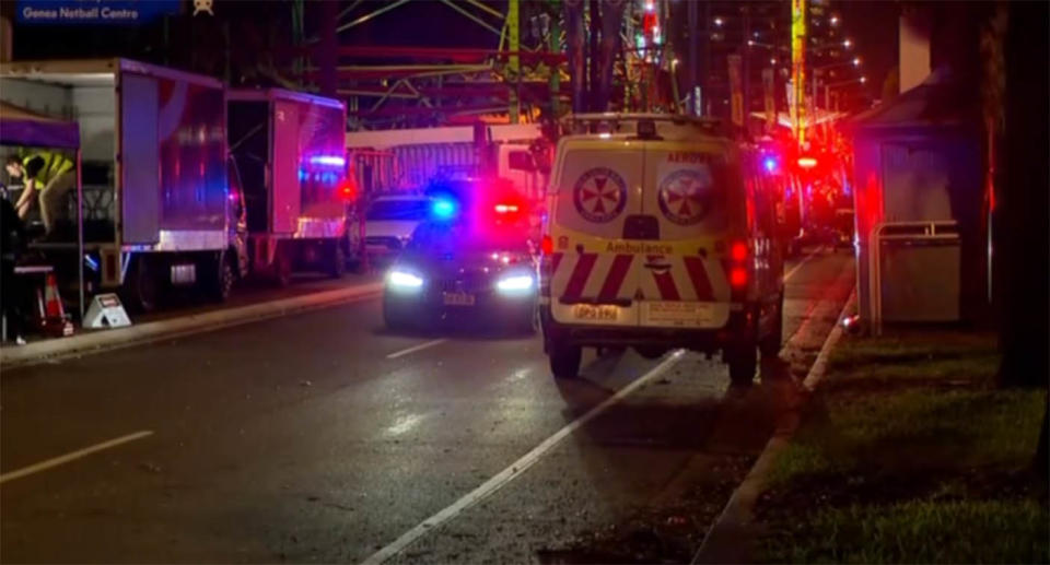 Ambulances and police at Sydney's Royal Easter Show on Monday where a A 17-year-old boy died.