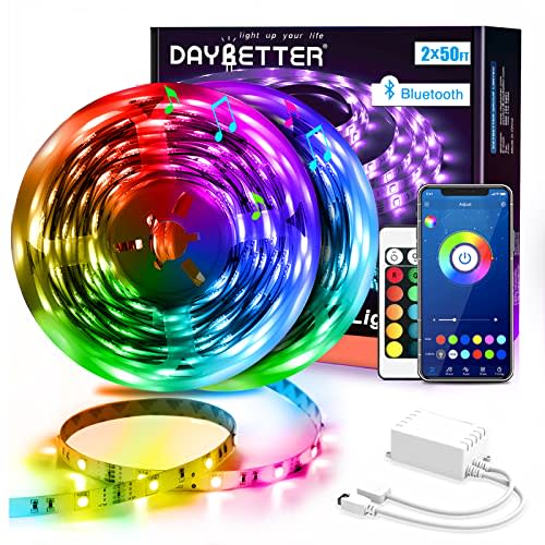 DAYBETTER Led Strip Lights 100ft (2 Rolls of 50ft) Smart Light Strips with App Control Remote,…