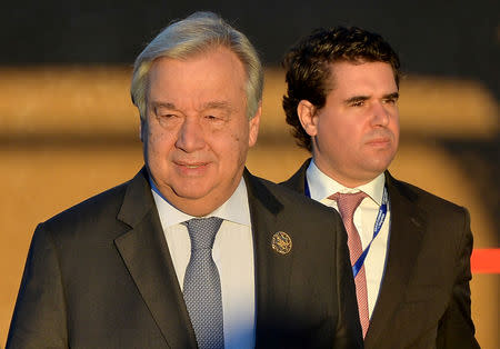 FILE PHOTO: U.N. Secretary General Antonio Guterres arrives to attend the Intergovernmental Conference to Adopt the Global Compact for Safe, Orderly and Regular Migration, in Marrakesh, Morocco December 10, 2018. REUTERS/Abderrahmane Mokhtari