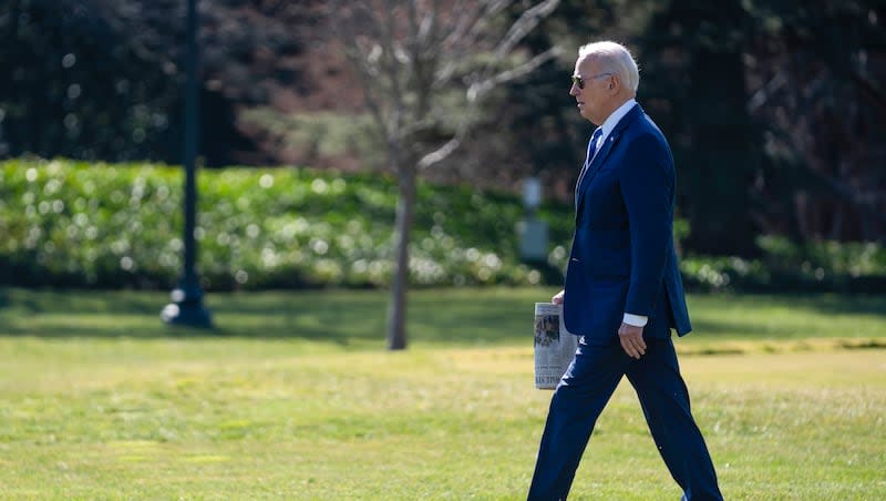 President Joe Biden walks to board Marine One on the South Lawn of the White House, Wednesday, Feb. 7, 2024, in Washington. Biden is flying to Andrews Air Force Base, Md., and then on to New York for the day to attend campaign receptions.