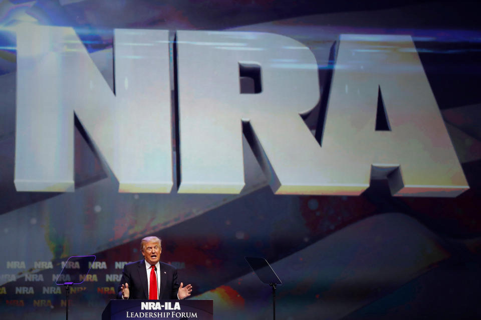 Republican presidential candidate Donald Trump attends the National Rifle Association's NRA-ILA Leadership Forum in Louisville, Kentucky, on May 20, 2016. (Photo: Aaron P. Bernstein / Reuters)