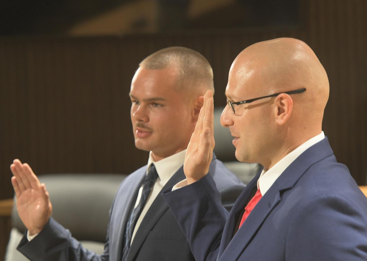 Joseph Sabo and Michael C. Nelson were both sworn in Monday afternoon as Mansfield's newest police officers.