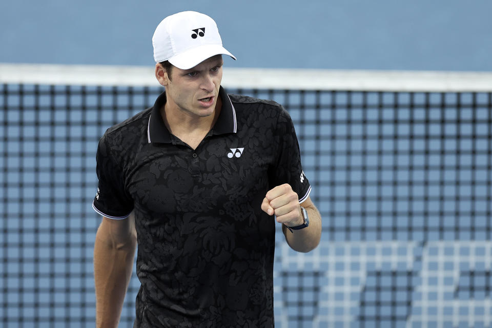 Hubert Hurkacz, pictured here in action against Thanasi Kokkinakis at the Miami Open.