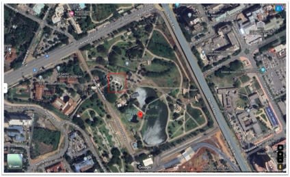 <span>Satellite imagery from Google Maps showing the plane (circled) in the park </span>