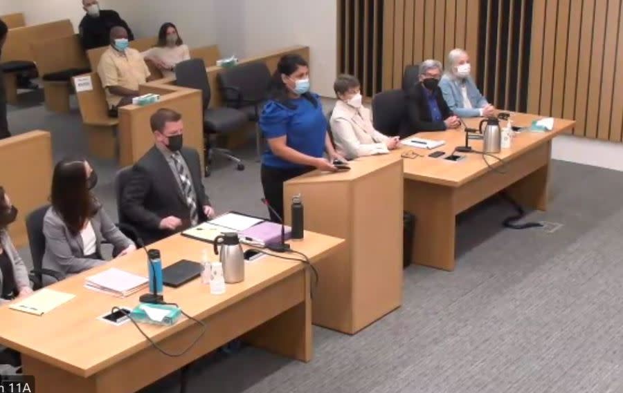 Clarinda Perez, the former Oregon Culinary Institute student who performed CPR on Chef Daniel Brophy, provides a witness impact statement at Nancy Crampton Brophy’s sentencing on June 13, 2022. (KOIN)