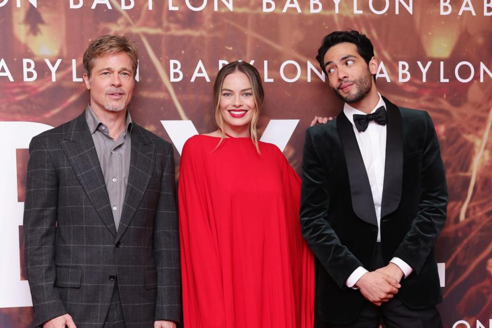 Brad Pitt, Margot Robbie and Diego Calva at the UK premiere of Babylon (David M. Benett)