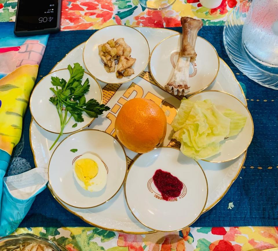 A past Passover Seder plate belonging to Mark Borenstein, an attorney in Worcester.