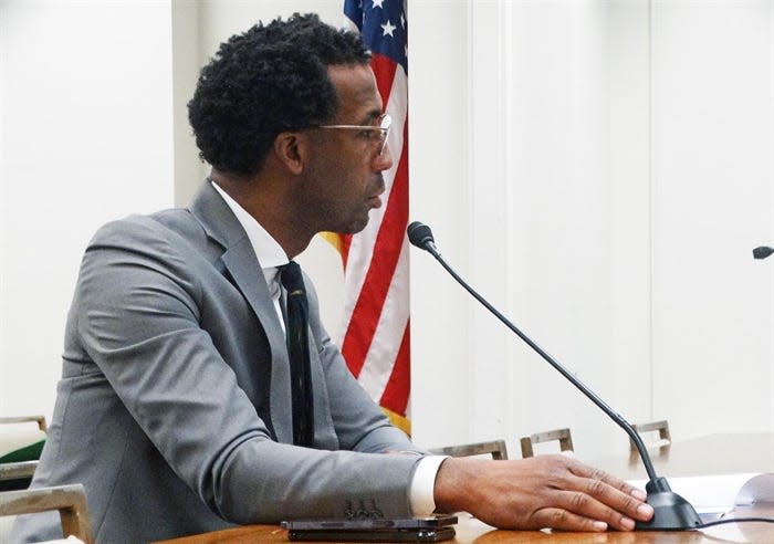 State Rep. Curtis Tarver, D-Chicago, speaks in committee on a bill that would bar anyone convicted of a felony, bribery, perjury or misuse of public funds while serving as a public official from ever being elected to a state or local office again.