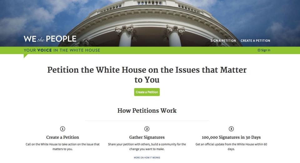 The "We the People" website was launched in 2011 in the Obama administration. (Photo: We the People)