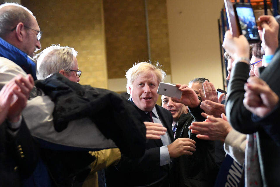 Prime Minister Boris Johnson during a visit to Gardiner Bros in Hardwicke, while on the General Election campaign trail.