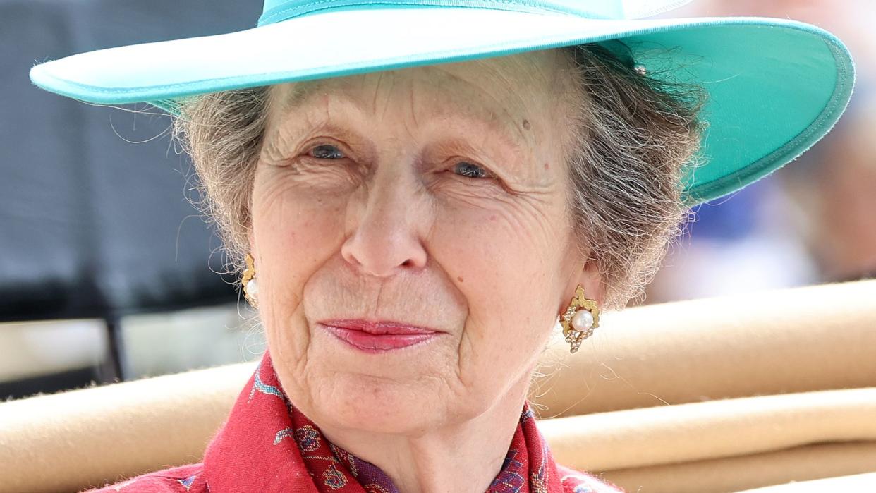 rincess Anne, Princess Royal arrives into the parade ring in the Royal Carriage on day one of Royal Ascot 2024 at Ascot Racecourse