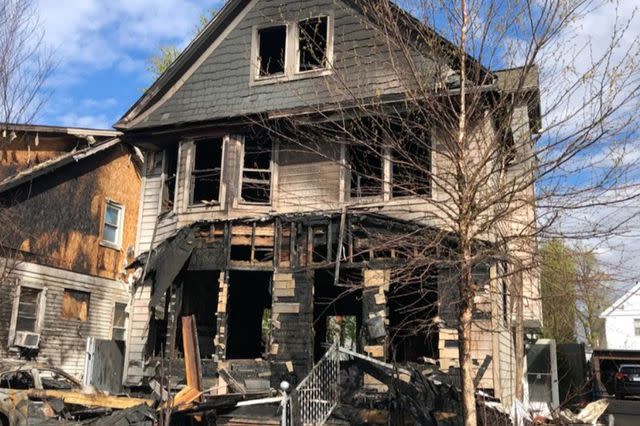 <p>Hannah Lee/GoFundMe</p> Cecilia Li and Felipe Freitas' house after the fire