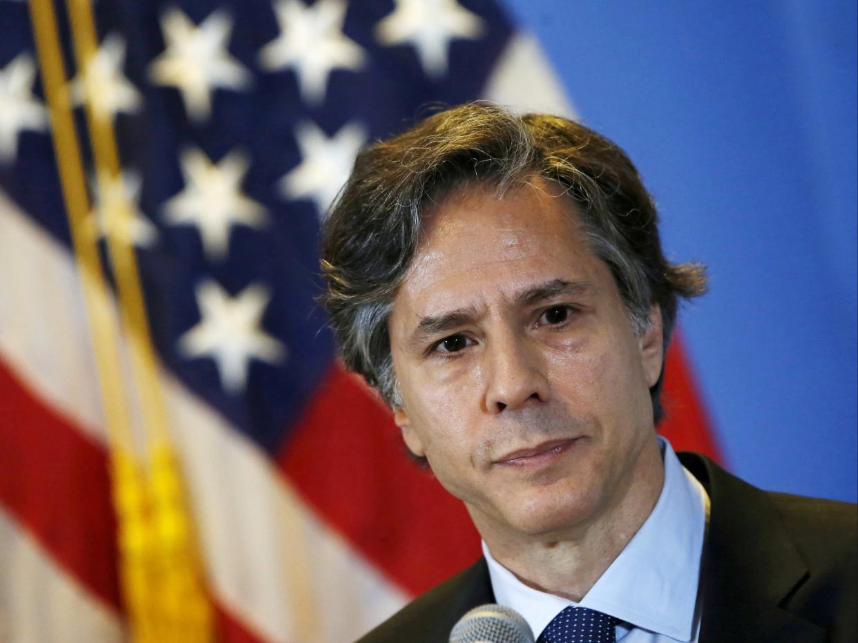 Antony Blinken listens to journalists’ questions during a news conference, at a hotel in Mexico in 2015 (REUTERS)