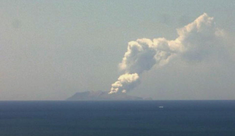 New Zealand Institute of Geological and Nuclear Sciences shows a plume of ash rising from the Whakaari or White Island volcano.