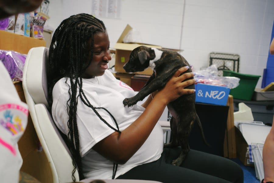 Creative Service Producer Azia Hosey with the Creative Services department spent some quality time with Chris Cornell the puppy (photo: Cristina Byrne, WHNT)