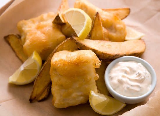 Fish and chips are simple to make at home with this recipe for beer battered cod. The tartar sauce includes Sriracha sauce for a spicy kick.    <strong>Get the Recipe for <a href="http://www.huffingtonpost.com/2011/10/27/beer-battered-fish-and-ch_n_1059594.html" target="_hplink">Beer Battered Fish and Chips with Spicy Tartar Sauce</a></strong>