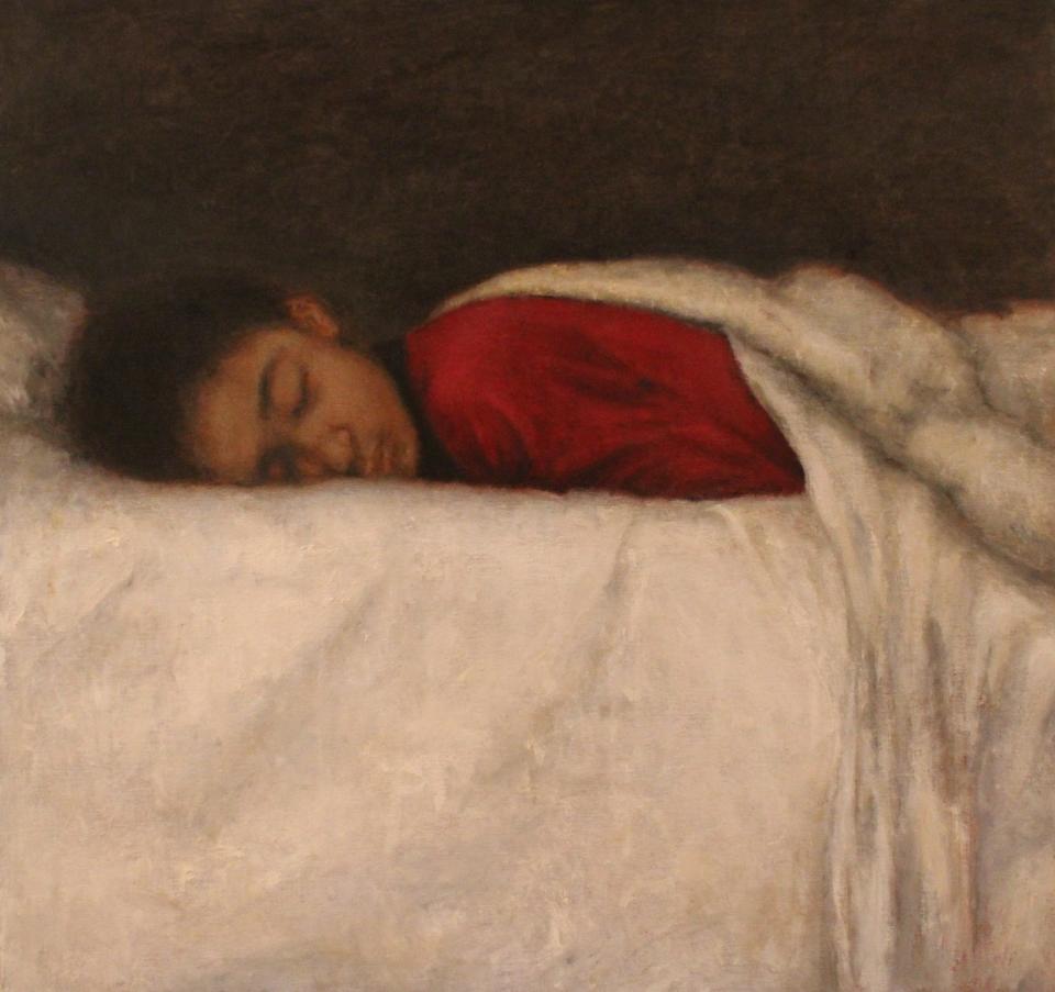 Most of Frank Anigbo's paintings in the "Fragile" exhibit are about family, like this "Sleep."