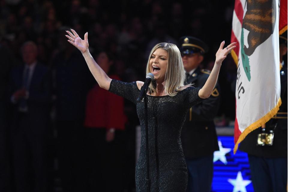 'Awful': Fergie performing the national anthem at the Staples Centre (Kevork Djansezian/Getty)