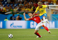 Soccer Football - World Cup - Group E - Brazil vs Switzerland - Rostov Arena, Rostov-on-Don, Russia - June 17, 2018 Brazil's Neymar in action with Switzerland's Granit Xhaka REUTERS/Damir Sagolj