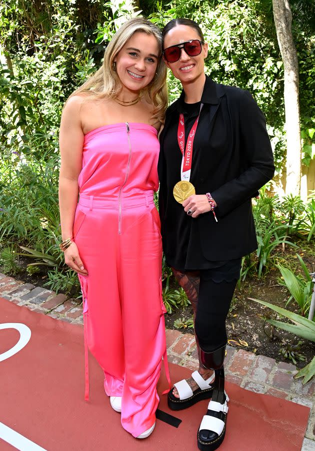 Ali Truwit (left) and Paralympic swimmer Elizabeth Marks attend the 11th Annual Gold Meets Golden Event in March in Los Angeles.