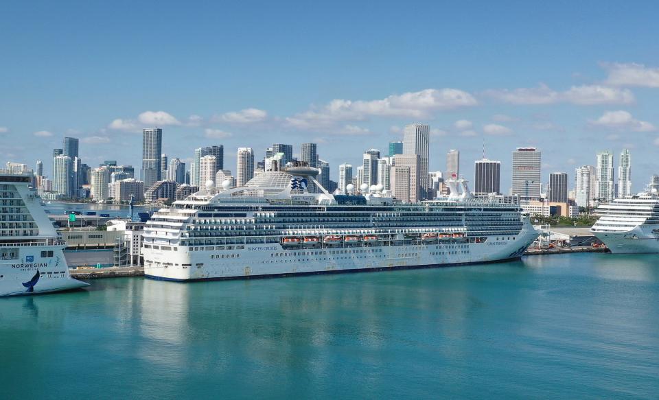 A cruise ship arrives in the Port of Miami in 2020.
